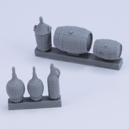 Wicker Bottles and small barrels (1/16 scale)